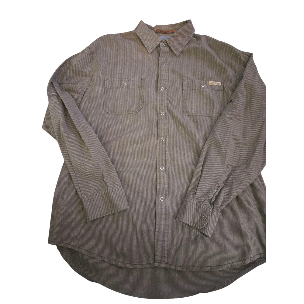 Timberland Shirt Mens L  Brown Plaid Snap Up Long Sleeve Preppy